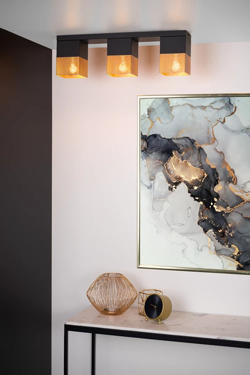 Lucide RENATE - Lámpara de techo - 3xE27 - Oro mate / Latón - ambiente 1